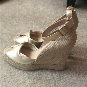 Delman leather gold wedges